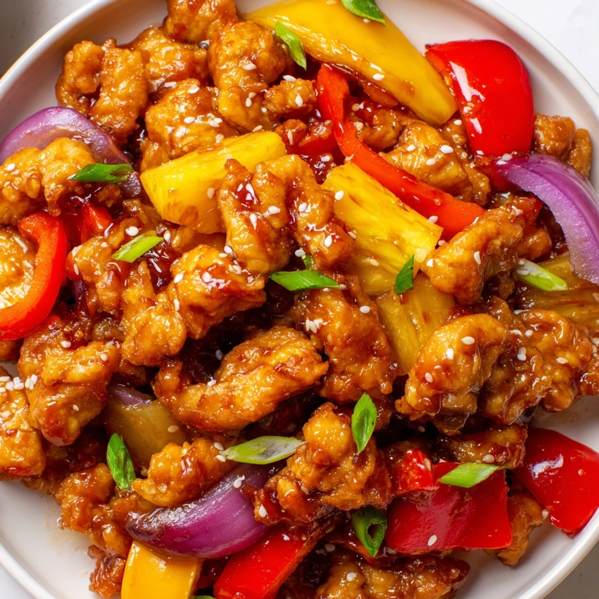 Juicy caramelized Hawaiian chicken draped in tangy glaze served over steamed jasmine rice