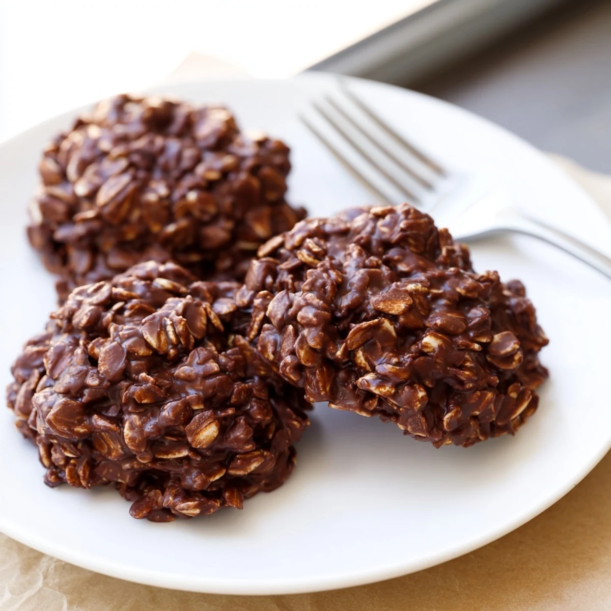 Chewy chocolate oatmeal no bake cookies studded with hearty oats and peanut butter