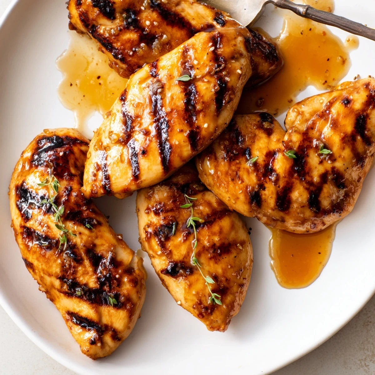 Golden Maple Dijon grilled chicken with caramelized glaze and bold grill marks on a rustic plate.
