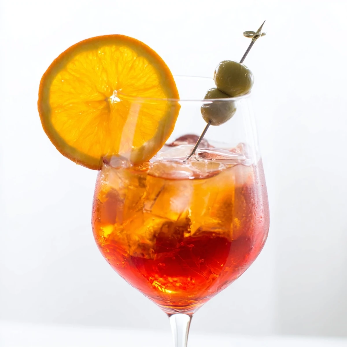 Refreshing Italian Spritz with prosecco, soda water, and citrus orange twist.