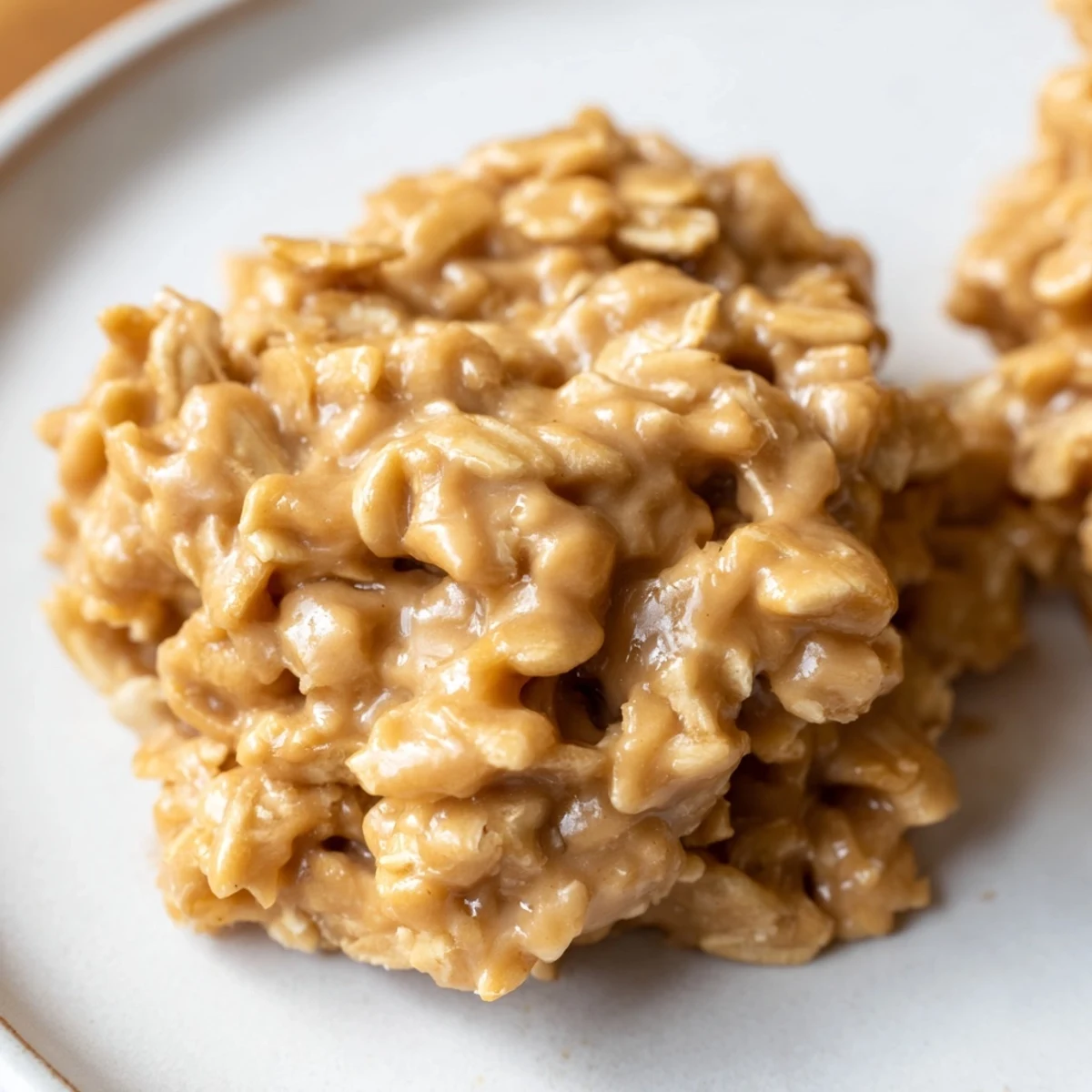 Golden Peanut Butter No Bake Cookies with creamy texture drizzled with melted chocolate.