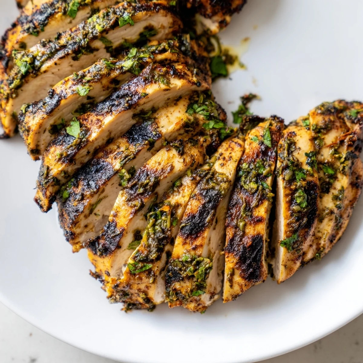 Golden grilled Cilantro Lime Chicken garnished with fresh lime wedges.