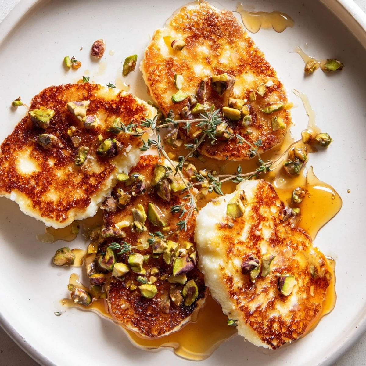 Golden fried Honey Halloumi drizzled with sweet honey and crunchy toasted pistachios  