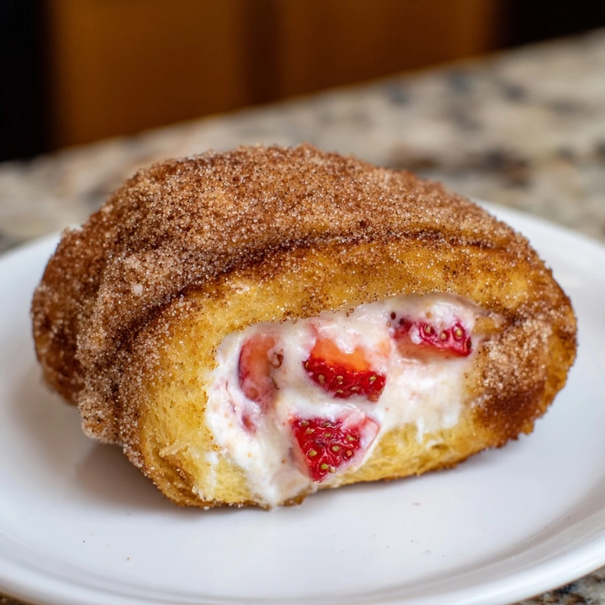 Soft bread rolls filled with sweet strawberry cream cheese and crispy edges